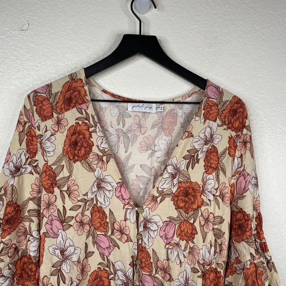 Petal & Pup Fraser Floral Maxi Dress Cream Orange Pink Women's Size 10 Boho - Picture 4 of 15